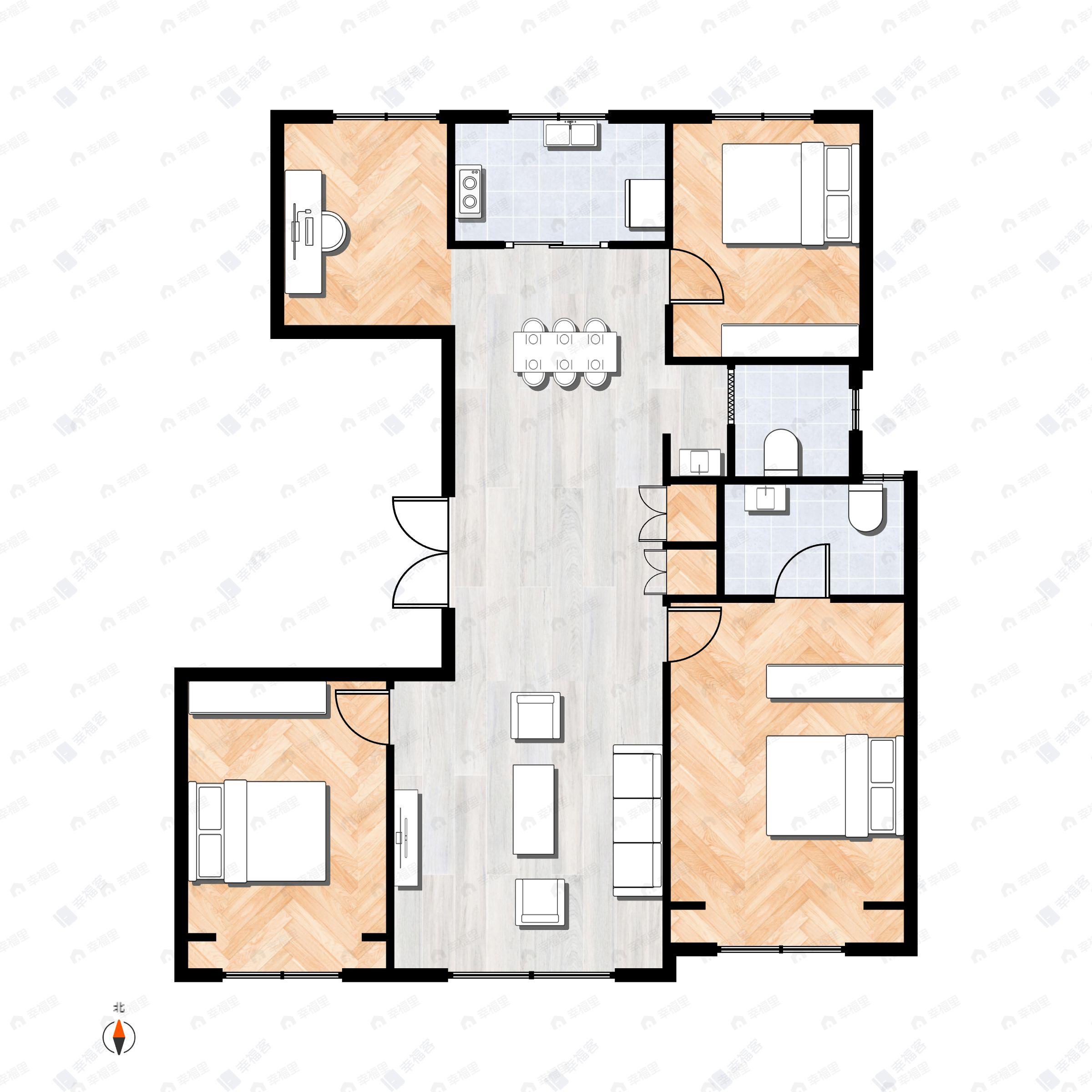4室2厅2卫建面128平北|南户型图