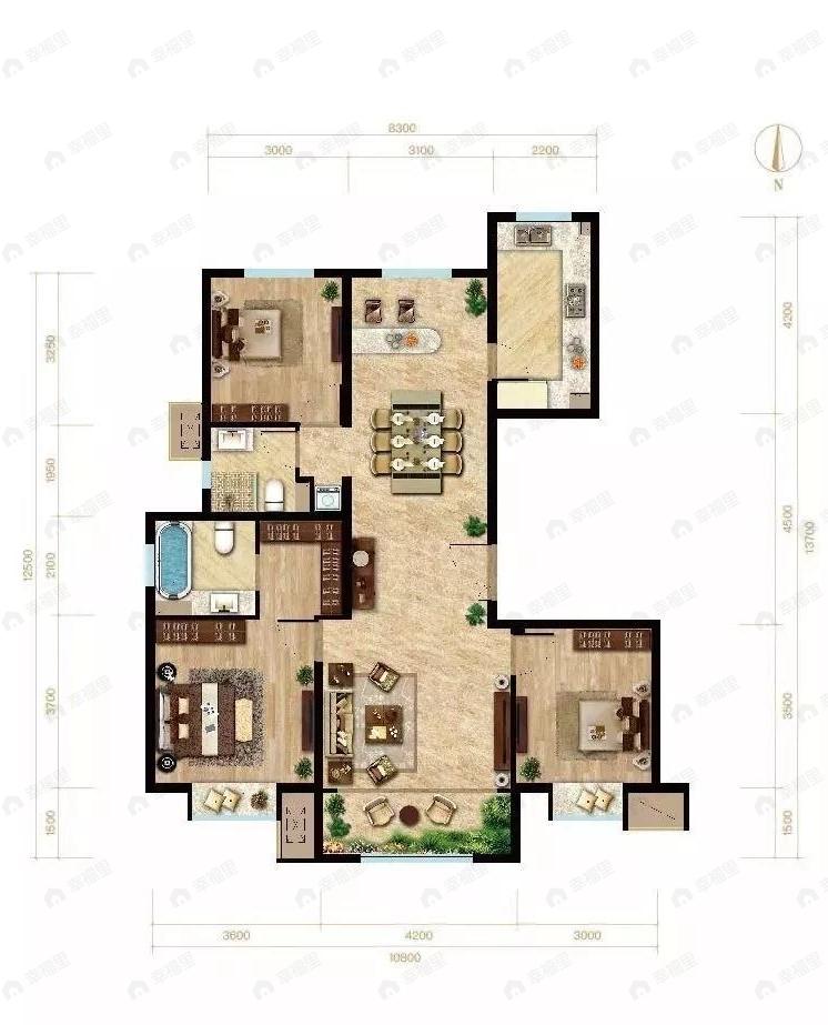 京投发展璟悦府3室2厅2卫户型图