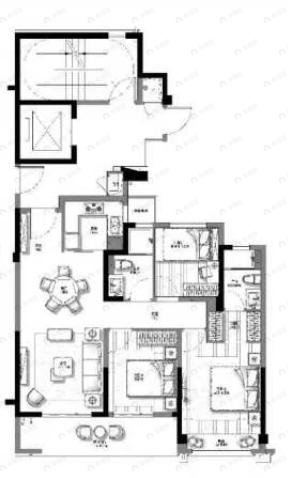德信新希望江屿云庄3室2厅2卫户型图
