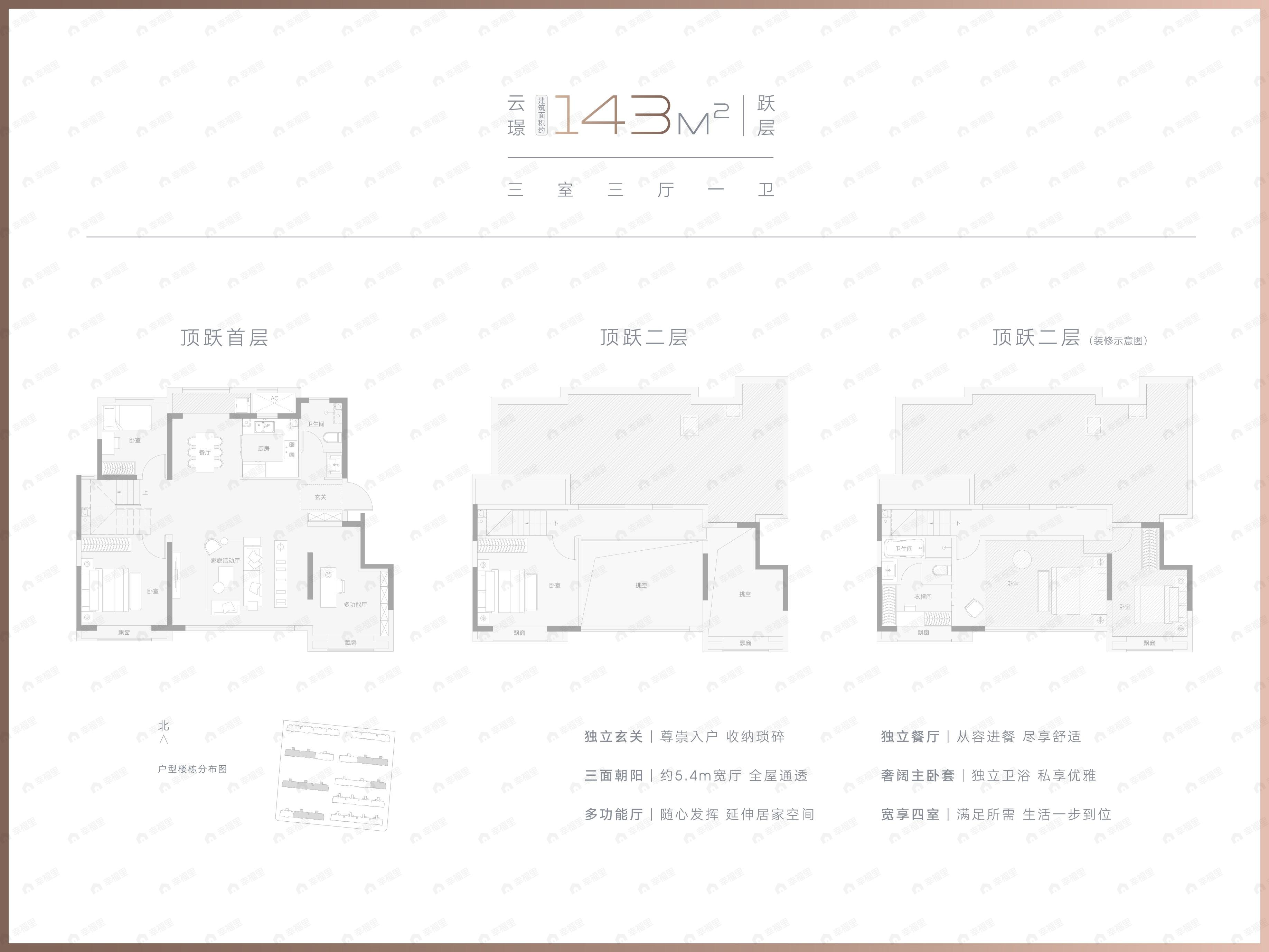 3室2厅1卫建面143m²南户型图