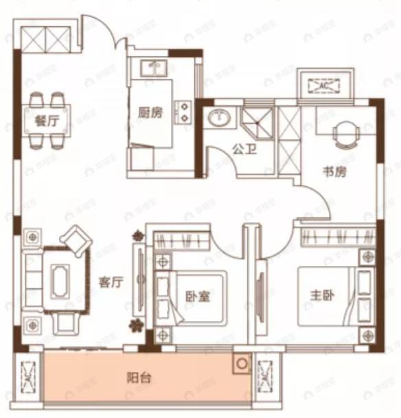青竹湖曦园天骄3室2厅1卫户型图