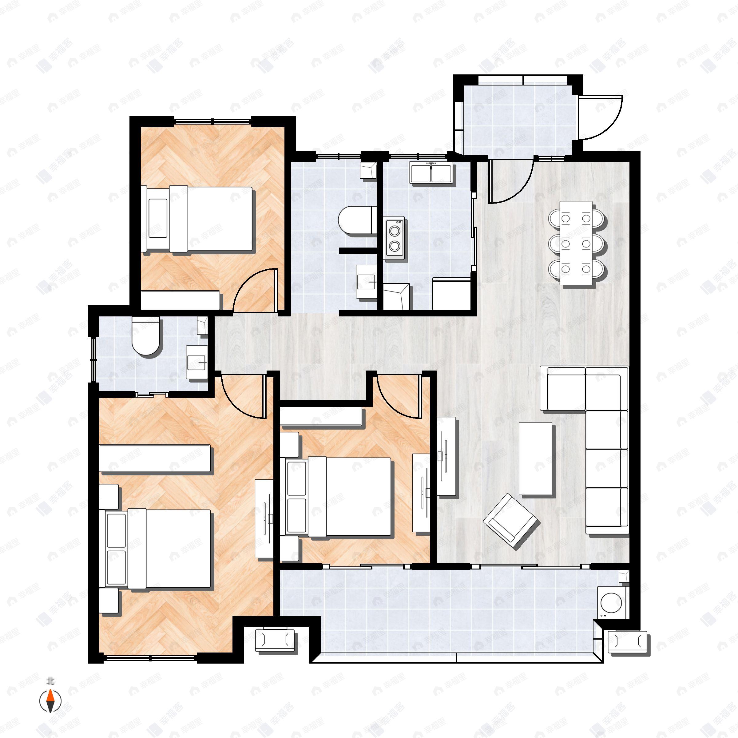 3室2厅2卫建面120平户型图