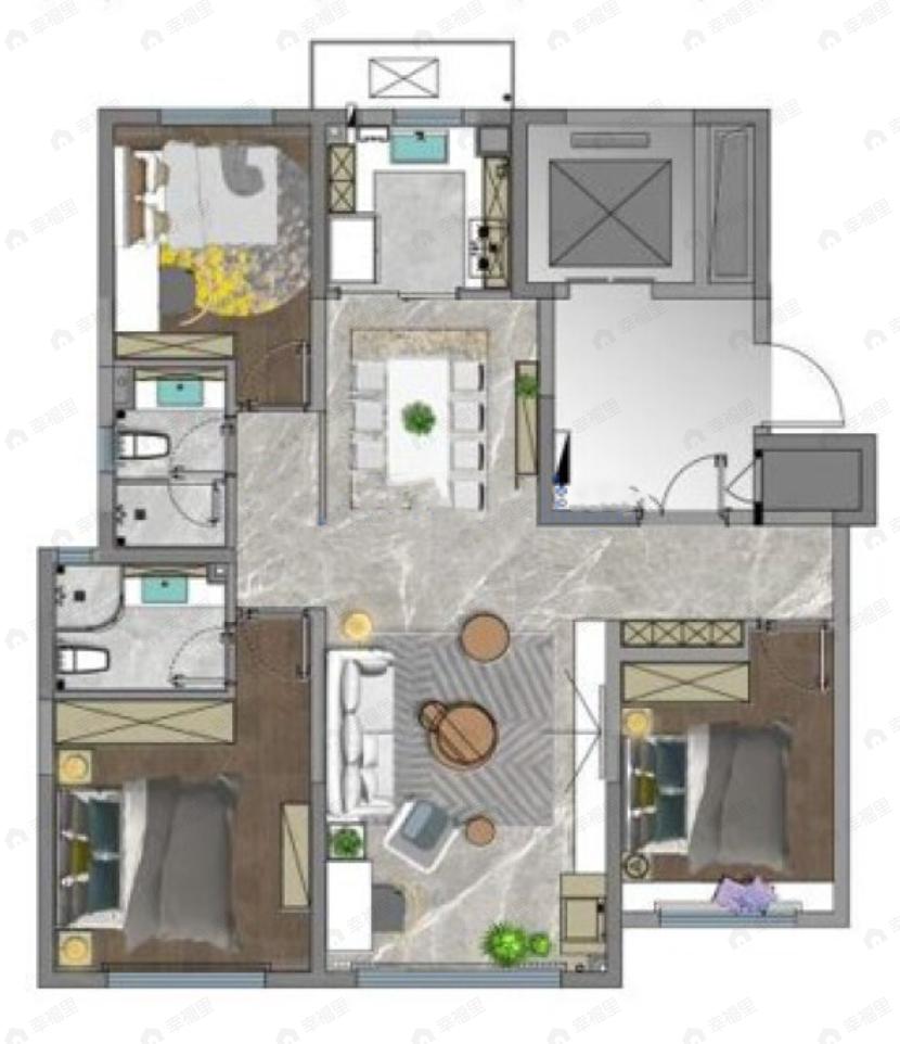 悦达电建玖玺台3室2厅2卫户型图