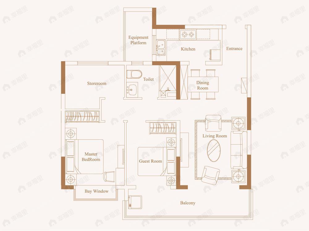 恒大珺睿庭3室2厅1卫户型图