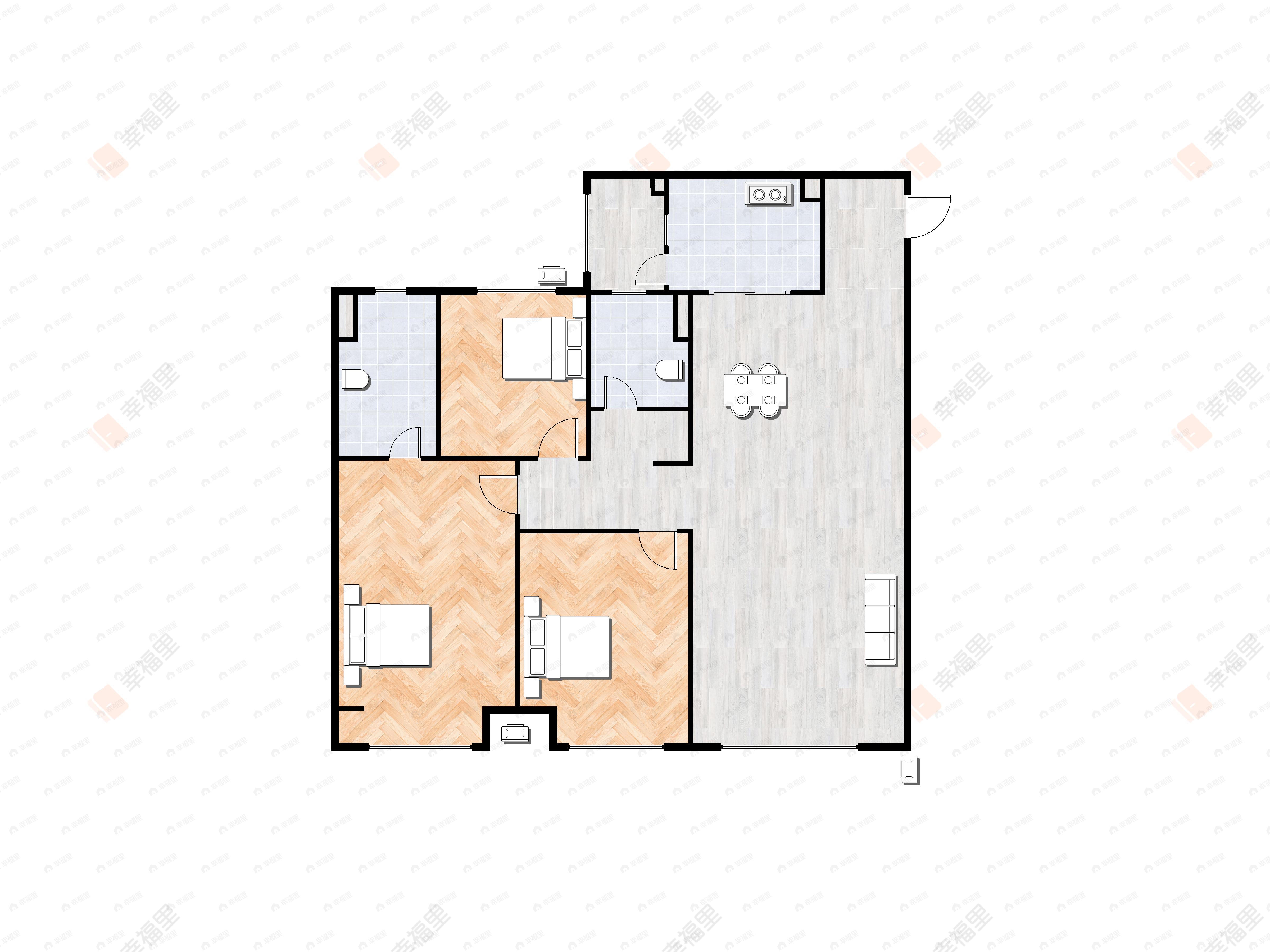 3室2厅2卫建面119平北|南户型图