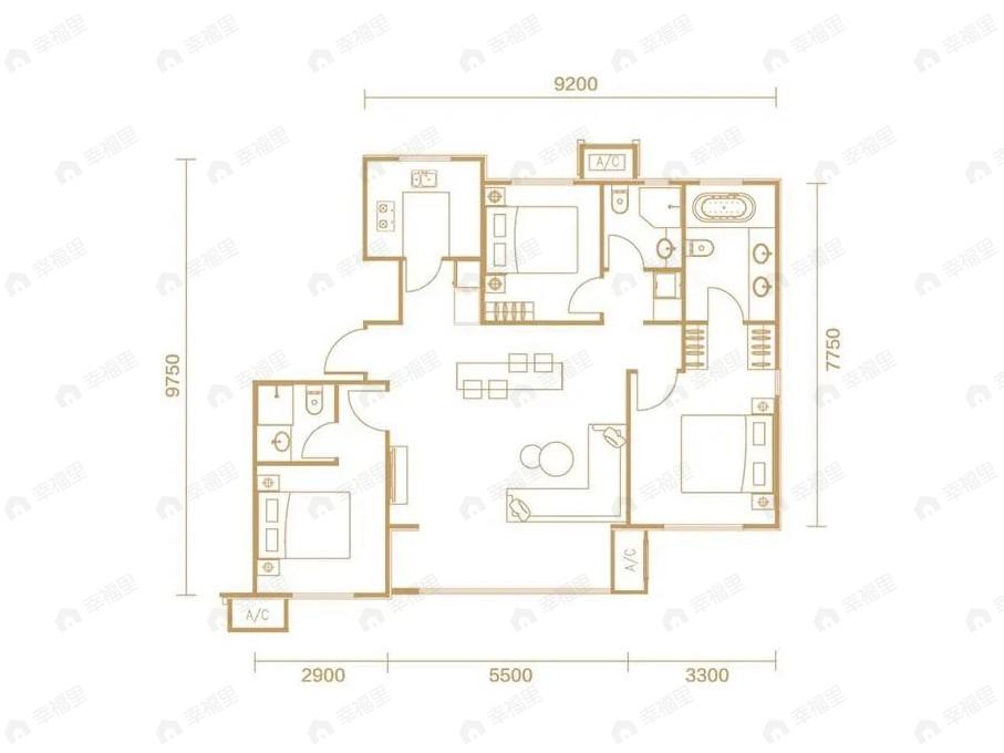 首创住总禧瑞金海3室2厅3卫户型图