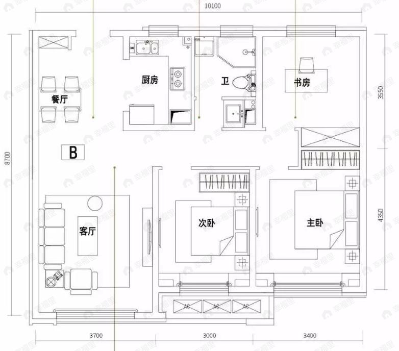 世茂云锦3室2厅1卫户型图