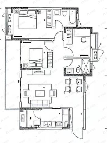 辰兴锦城国际3室2厅2卫户型图