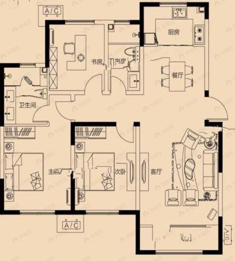 格调平园3室2厅2卫户型图