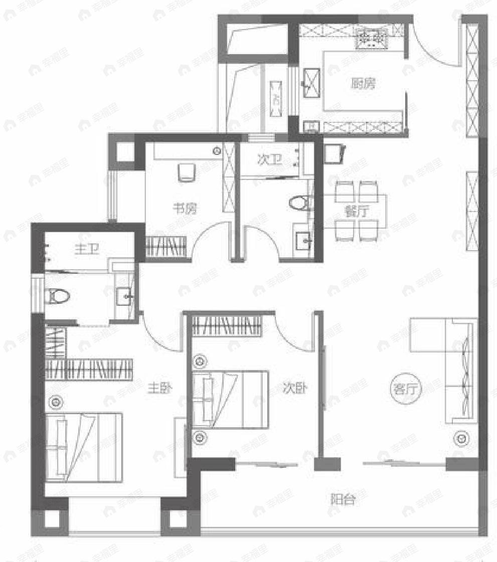 中海寰宇天下3室2厅2卫户型图