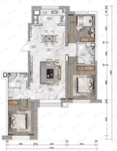 首创天阅海河3室2厅2卫户型图
