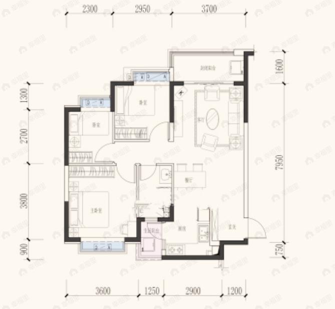 恒大御景3室2厅1卫户型图