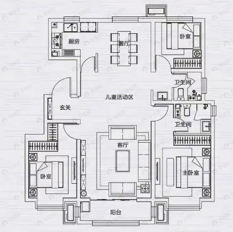 假日壹号3室2厅2卫户型图