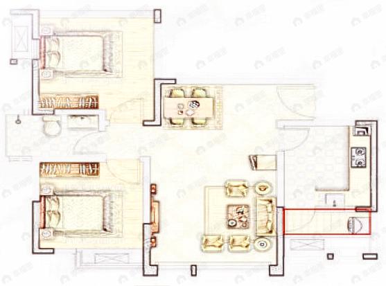 春天里2室2厅1卫户型图