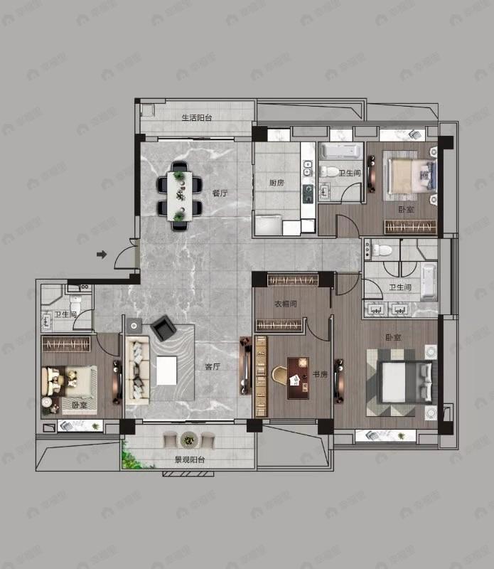 博译上坤云峯4室2厅3卫户型图