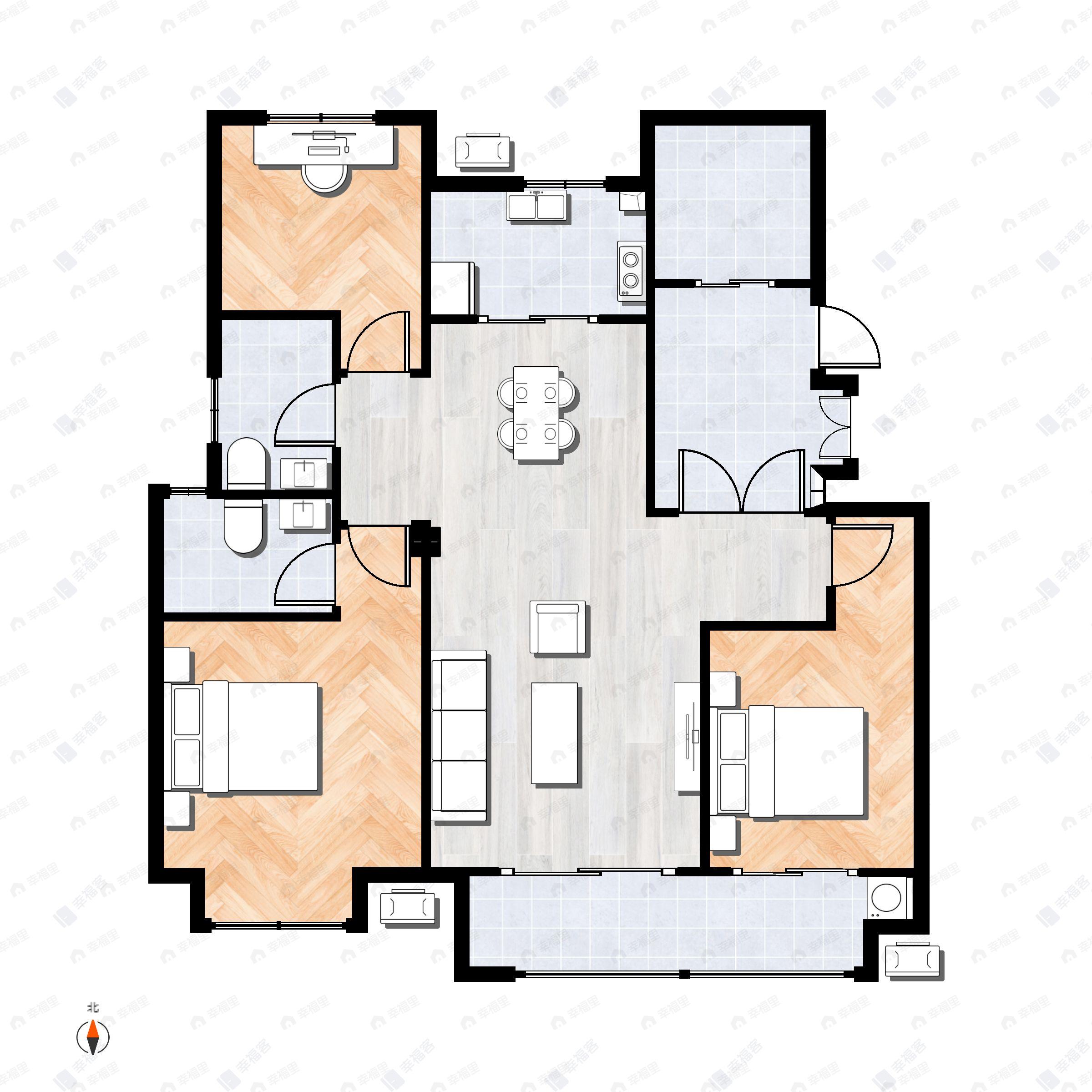 3室2厅2卫建面117平户型图