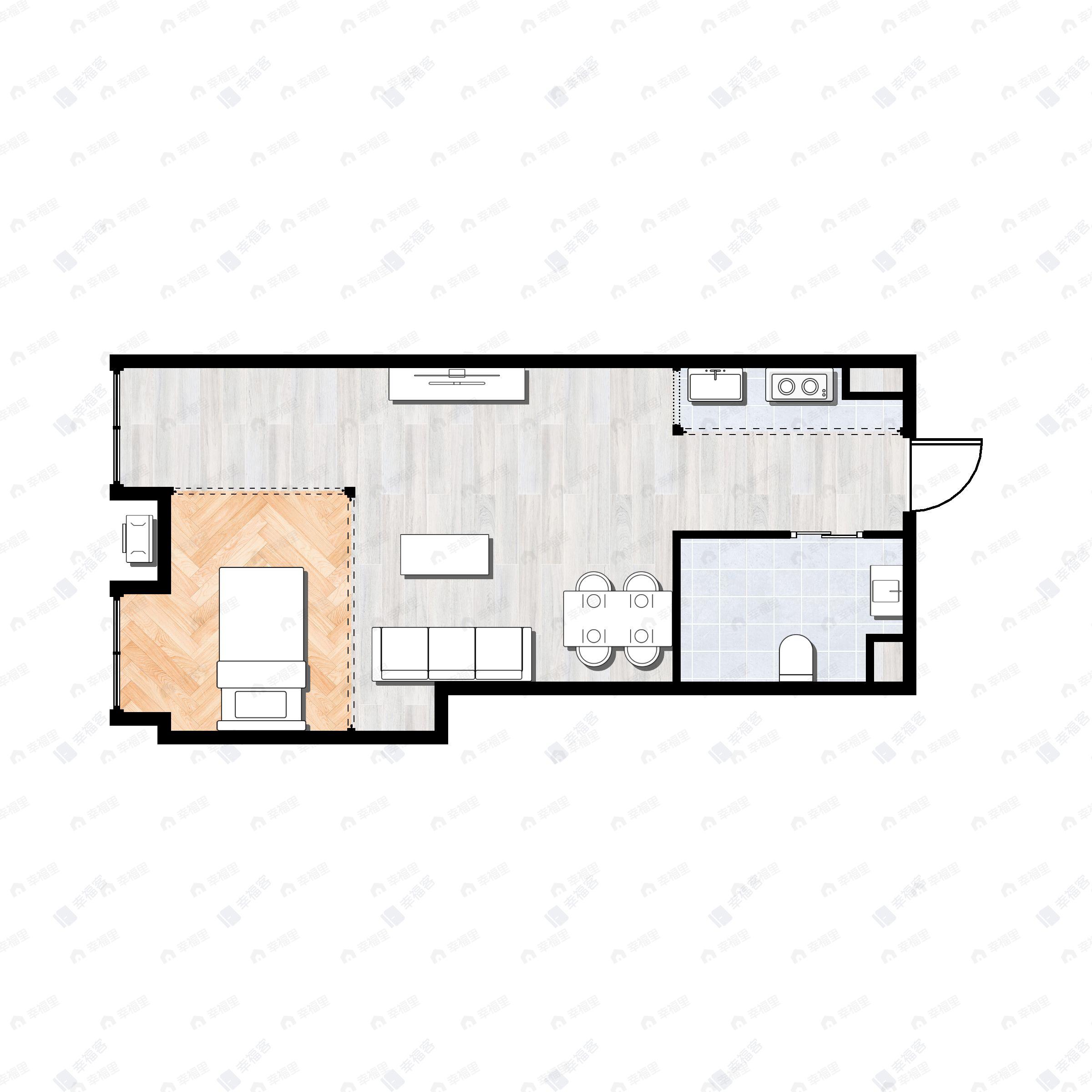 1室1厅1卫建面52m²西户型图