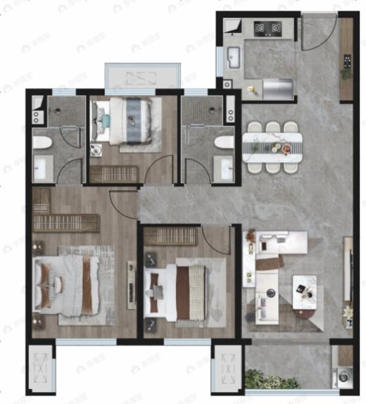 龙湖星河紫云台3室2厅2卫户型图