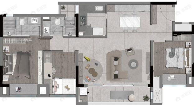 万科璞园3室2厅2卫户型图