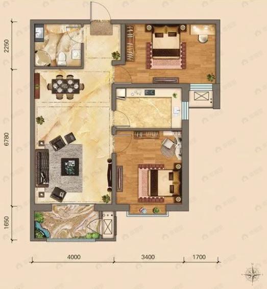 锦河湾2室2厅1卫户型图