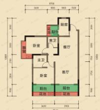 欣泽蜀北府邸2室2厅2卫户型图