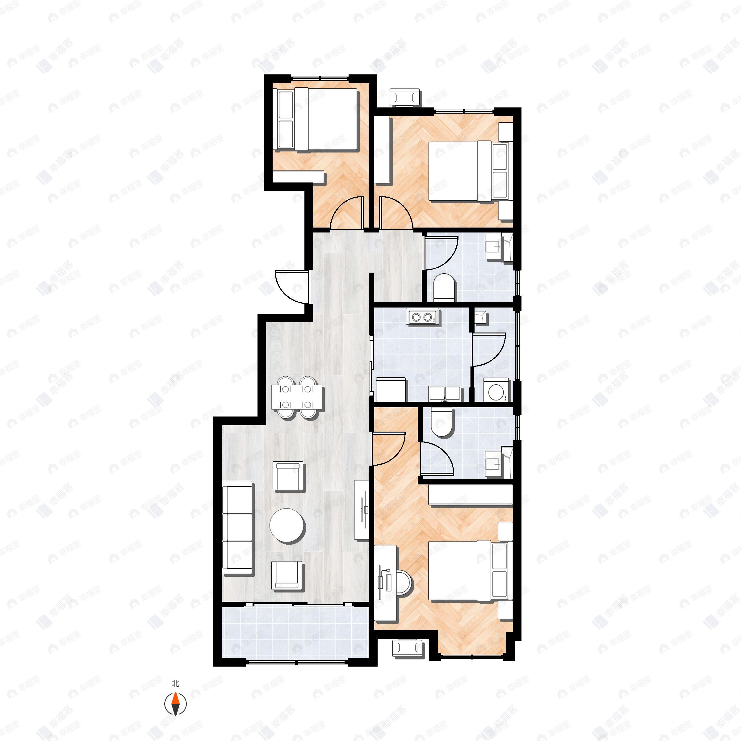 3室2厅2卫建面129平户型图