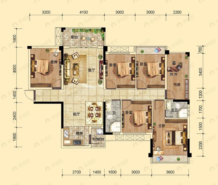荣良麒麟华府6室2厅2卫户型图