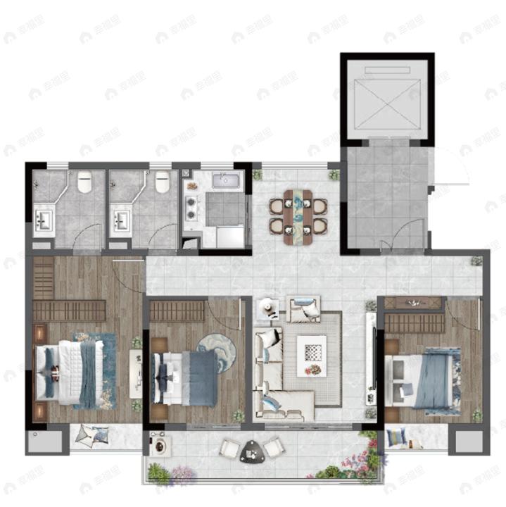 鸥鹏湾3室2厅2卫户型图