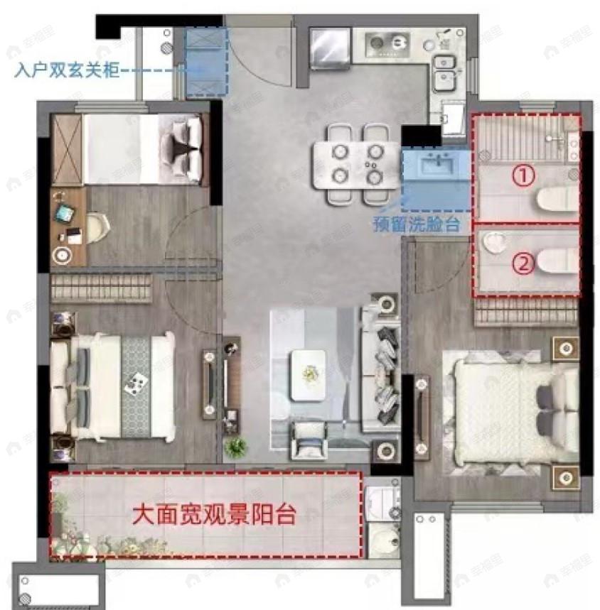 正荣棠悦滨江3室2厅2卫户型图