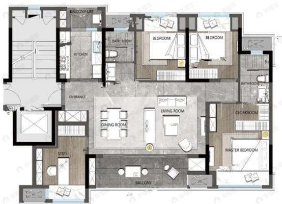 龙湖焕城4室2厅2卫户型图