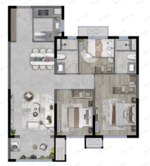 龙湖星河学樘府3室2厅2卫户型图