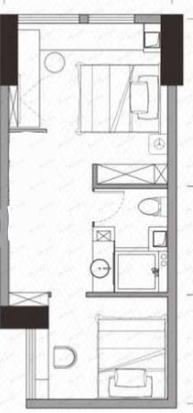 2室2厅2卫建面36m²西|东户型图