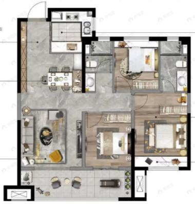 融创阅澜庭3室2厅2卫户型图