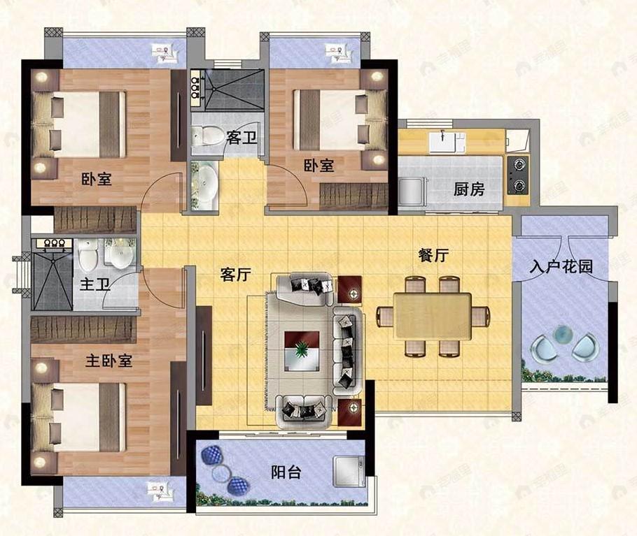 顺德保利中央公园3室2厅2卫户型图