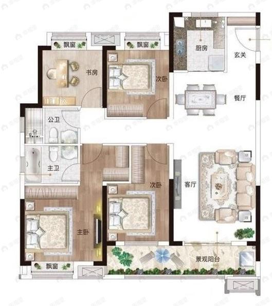 旭辉华宇江悦府4室2厅2卫户型图