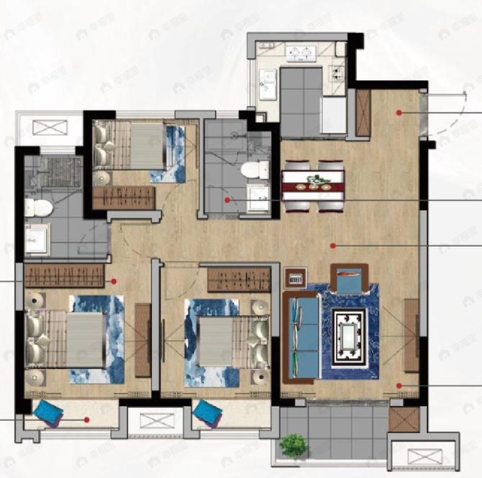 橡树澜湾花园3室2厅2卫户型图
