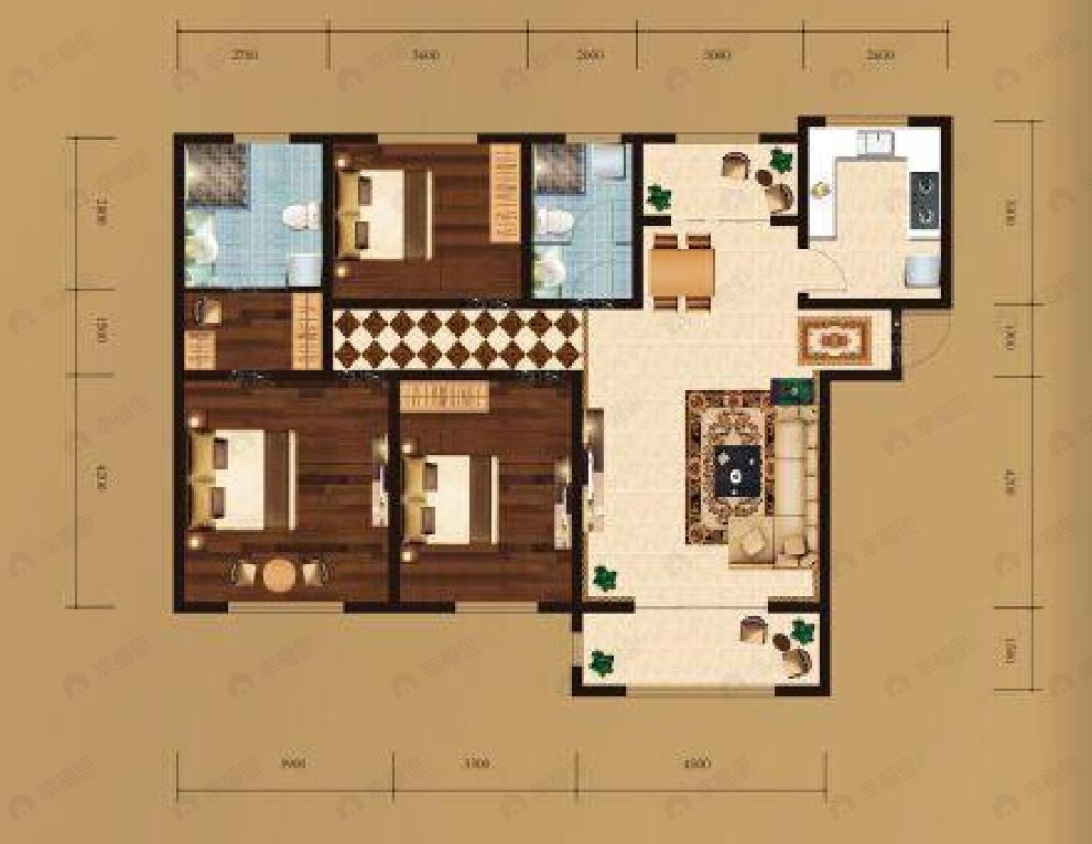 融科瀚棠3室2厅2卫户型图