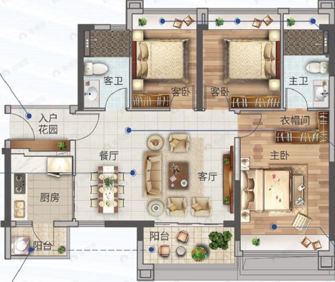 美林湖3室2厅2卫户型图