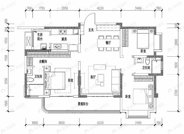 深业东樾府3室2厅2卫户型图