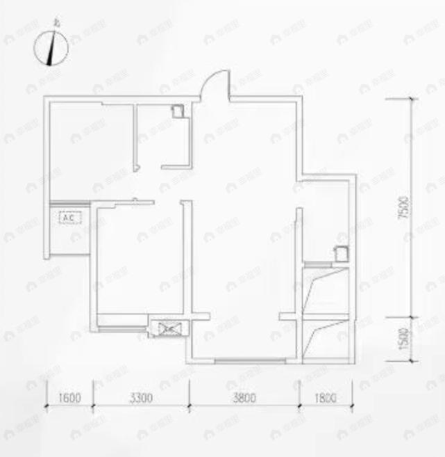 2室2厅1卫建面79m²南户型图