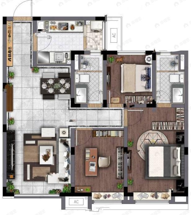 电建地产洺悦府3室2厅2卫户型图
