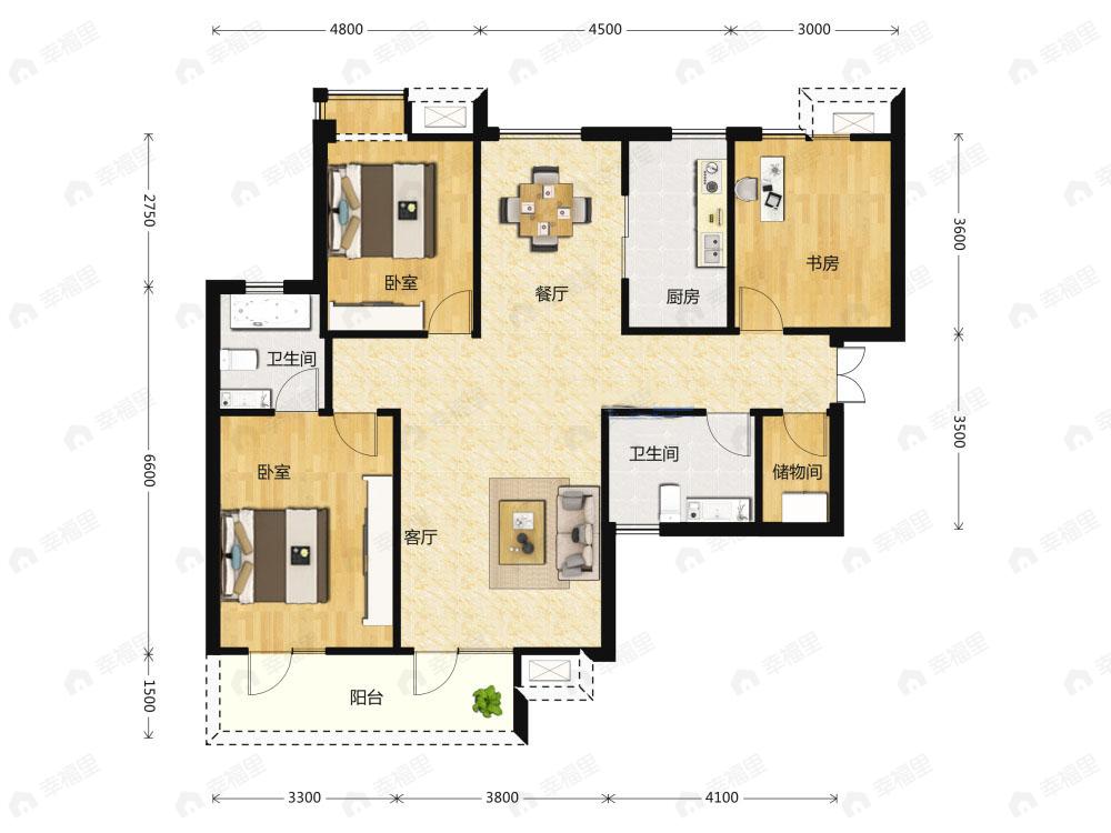 华星融城3室2厅2卫户型图