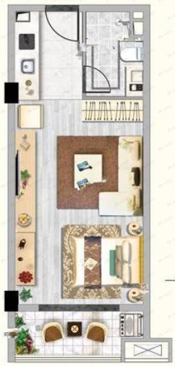 富力十号1室1厅1卫户型图