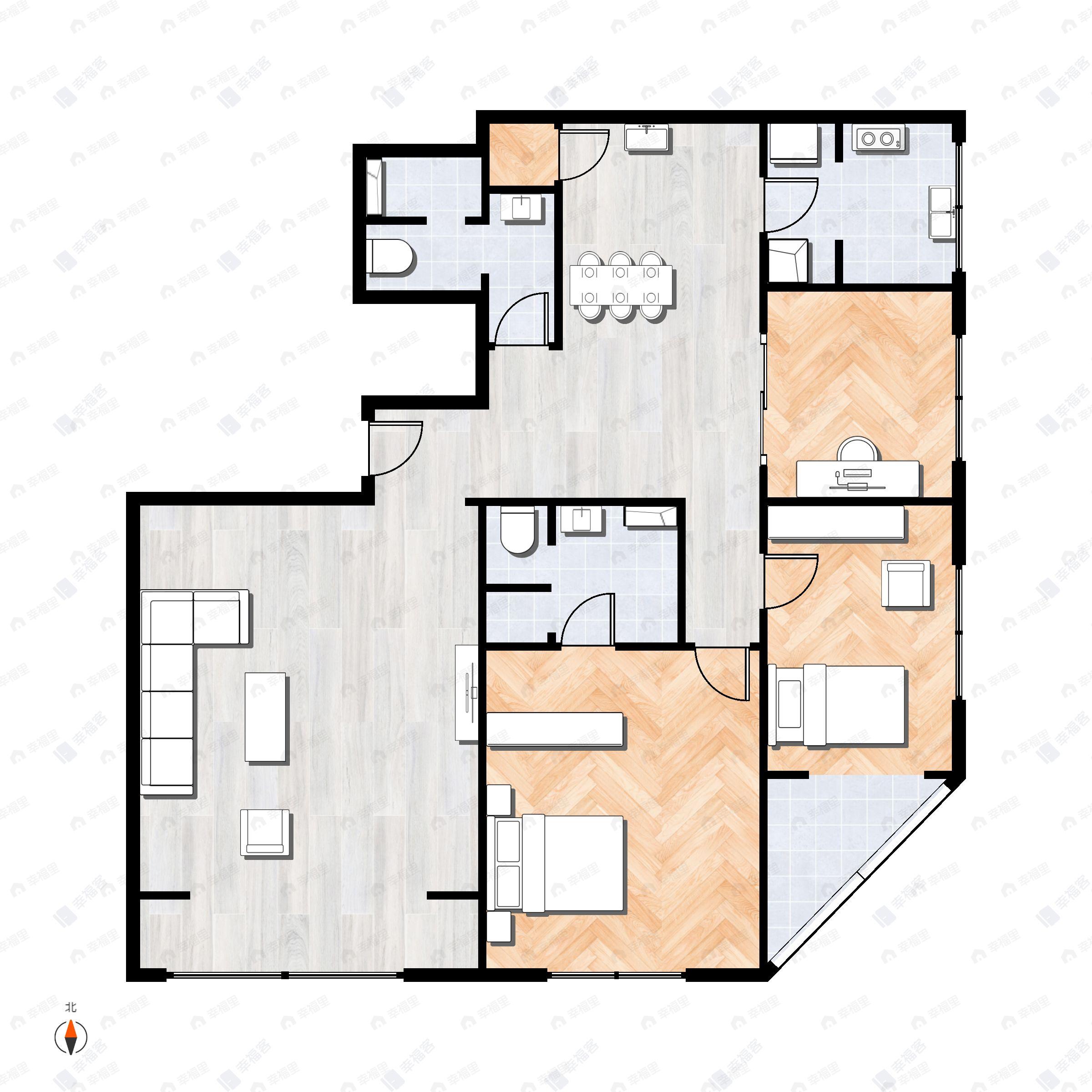 3室2厅2卫建面171m²东|南户型图