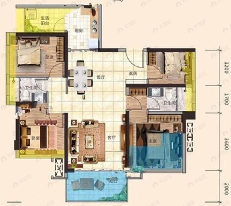 百汇卓越华府4室2厅2卫户型图