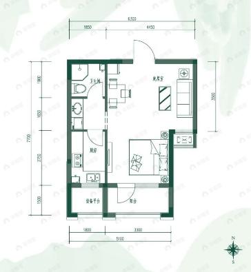 中车花溪镇二期1室1厅1卫户型图