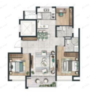 华侨城欢乐天地3室2厅2卫户型图