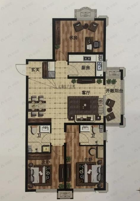 兴源巴黎城3室2厅2卫户型图