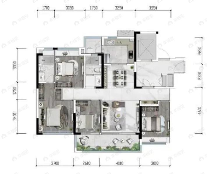 人居越秀和樾林语4室2厅2卫户型图