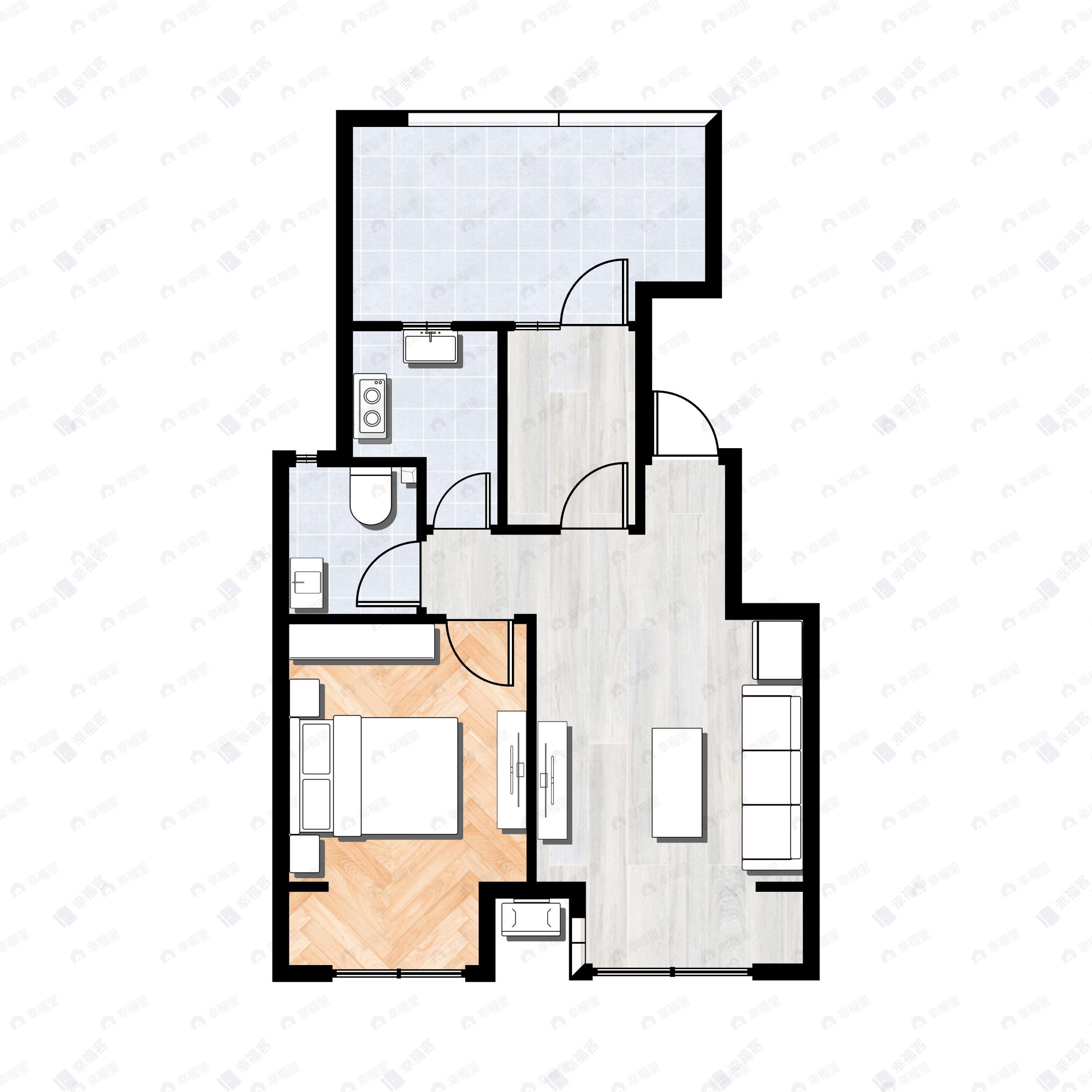 2室1厅1卫建面73m²南|北户型图